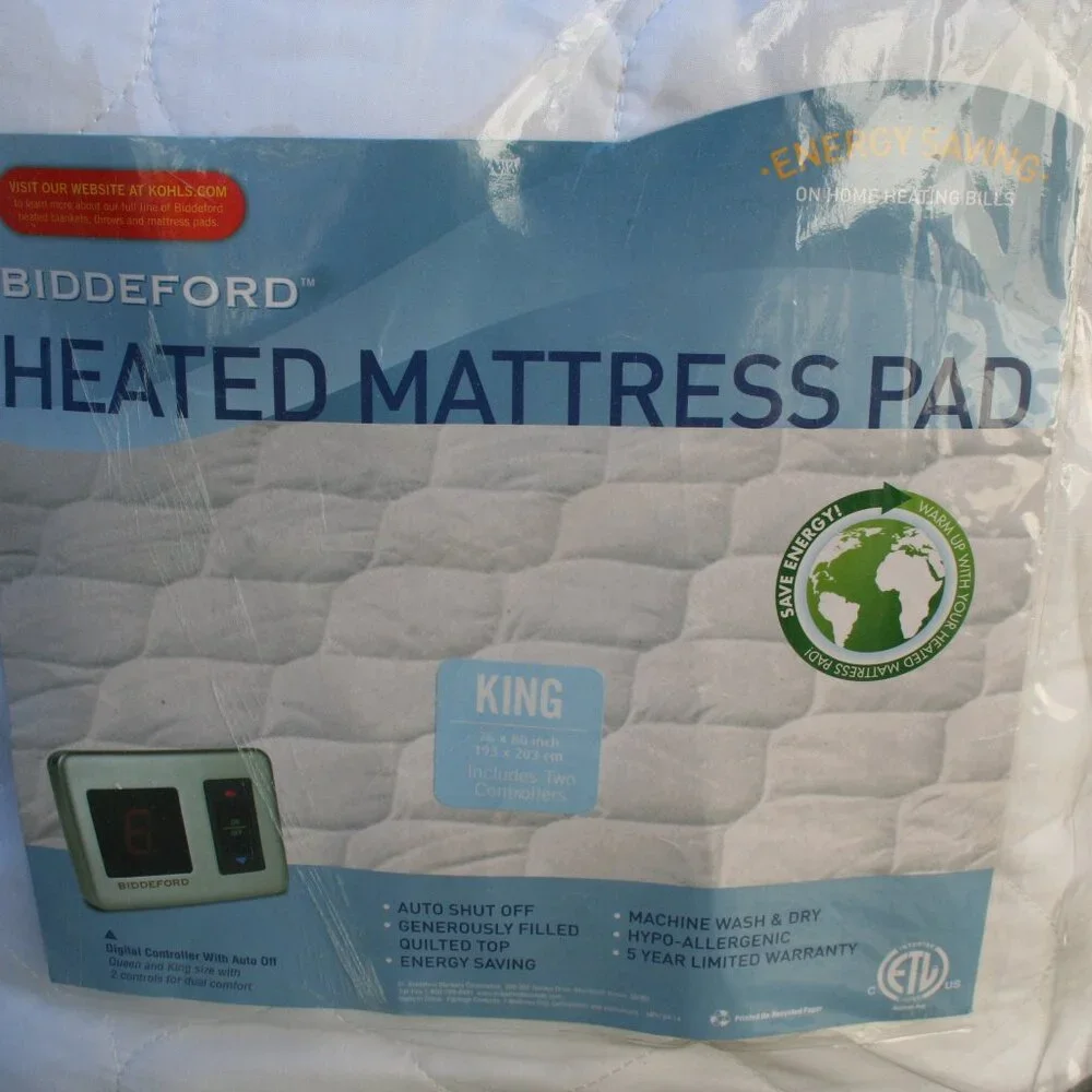 KING Biddeford Quilted Heated Mattress Pad Cover with (2) Digital Controllers